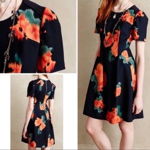 Anthropologie Maginn Black Orange Floral Dress